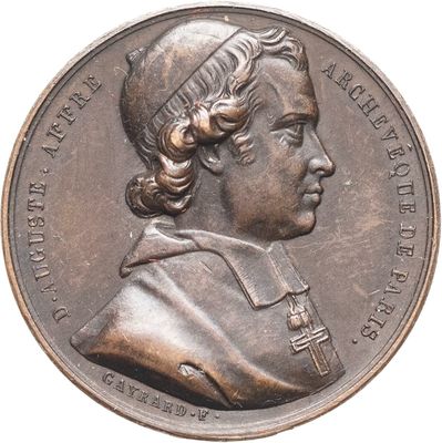 une image représentant une médaille de bronze à l'effigie d'un homme coiffé d'un chapeau