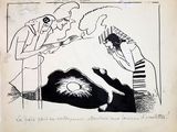 drawing of a man laying on the ground next to a woman who is holding a knife