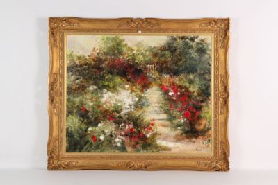 une photo d'un tableau représentant un jardin avec des fleurs