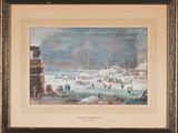 une image représentant un tableau illustrant une scène hivernale avec des personnes sur un lac gelé