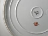 a white plate with a brown spot on it