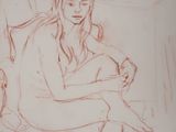 drawing of a woman sitting in a chair with her legs crossed