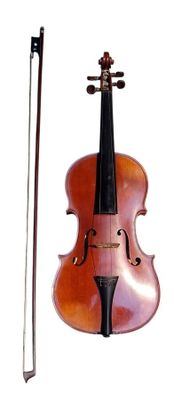 un violon et un archet sur fond blanc