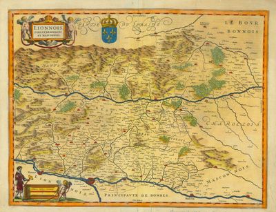 an old map of the country of france with a map of the region