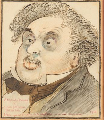 un vieux dessin représentant un homme aux cheveux bouclés et portant une moustache