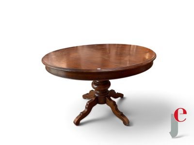an image of a round table with a wooden base and a wooden top