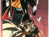 a cartoon picture of a man and a woman with swords in their hands