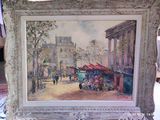 a picture of a painting of a street scene in a frame