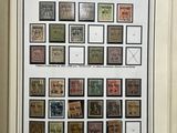 an open book with a bunch of stamps on it