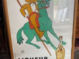 painting of a man on a horse with a bottle of liquor in front of him