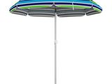 un parapluie rayé de bleu et de vert sur fond blanc
