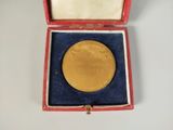 an image of a gold medal in a red box on a white surface