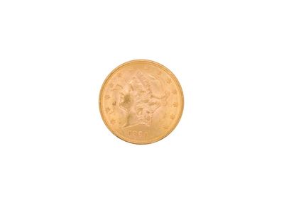 a close up of a gold coin on a white background