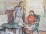 a painting of a man and a woman sitting at a table
