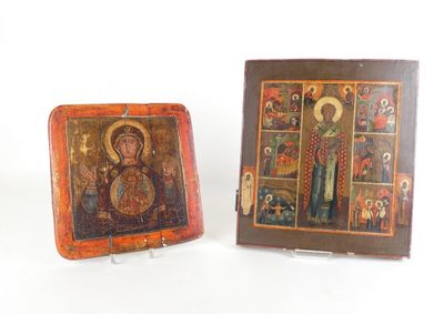 paire d'icônes russes du XIXe siècle représentant la Vierge Marie et l'Enfant Jésus