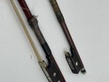 pair of antique chinese style wooden and metal bow handles