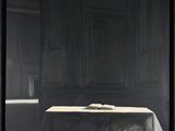 an image of a painting of a table in a dark room