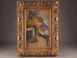 an image of a painting of a woman in a bathrobe