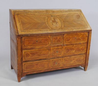 a wooden desk with drawers and drawers on top of it