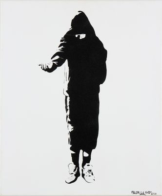 un dessin en noir et blanc représentant une personne portant une capuche
