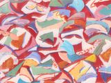 peinture abstraite composée de formes rouges, bleues, vertes, jaunes et rouges