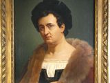 portrait d'une femme en manteau de fourrure, dans un cadre doré