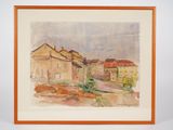 une image représentant une aquarelle d'une rue dans un village