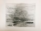 an image of a black and white drawing of a beach
