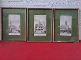 three framed pictures of a building with a clock tower in the background