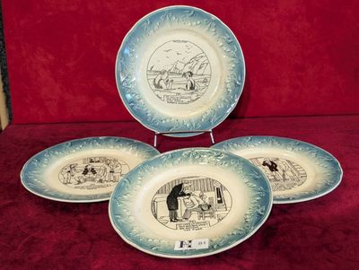 Lot de 4 assiettes parlantes en faïence de Lunéville, décor …