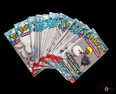 several packs of pokemon trading cards are stacked on top of each other