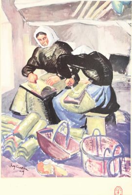 un tableau représentant une femme en train de lire un livre avec deux enfants