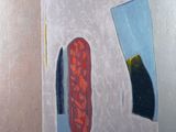 peinture représentant un objet rouge et un objet bleu