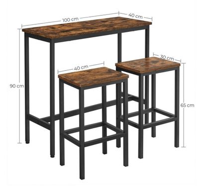 the dimensions of the table and stools are shown