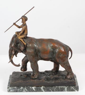 René André VARNIER (XIX-XX) "L'éléphant au Cornac" Sujet en …