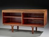a wooden cabinet with two shelves and two shelves on each side