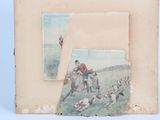 painting of a man riding a horse with a dog chasing behind him