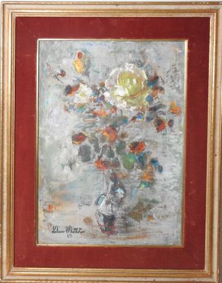 une peinture de fleurs dans un vase sur une table