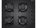 une plaque de cuisson noire avec quatre brûleurs et quatre brûleurs