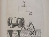 an old book with a drawing of a man working on a machine
