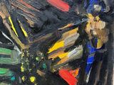 painting of a painting of a man on a bike with a helmet on