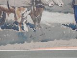 a painting of a man standing next to a cow