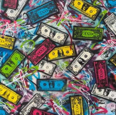 des billets de dollar multicolores sur un fond multicolore