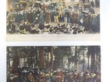 two pictures of a group of people in the woods