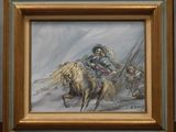 a painting of a man riding on a horse
