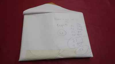 a piece of paper with writing on it sitting on a table