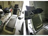 two pictures of a treadmill in a garage
