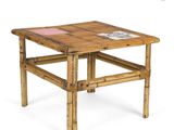 an image of a wooden table with a tile top and legs