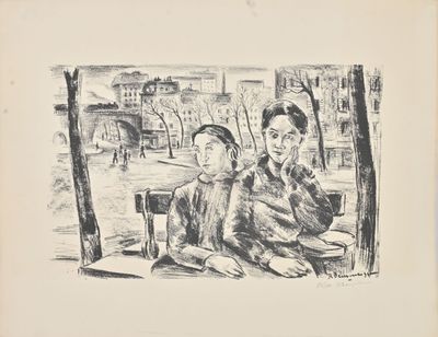 dessin représentant deux personnes assises à une table devant une fenêtre