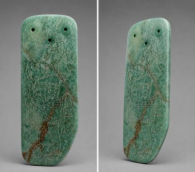 Plaque de jade avec dignitaire incisé, art maya, début du cl…